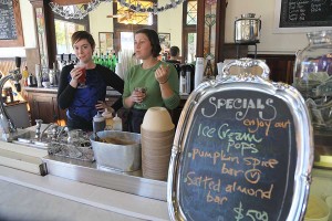 Rachel and Sally at soda fountain counter