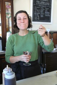 Sally tasting Sundae