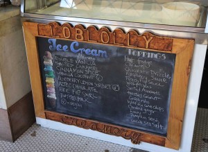 the Loblolly flavor board of ice creams and toppings